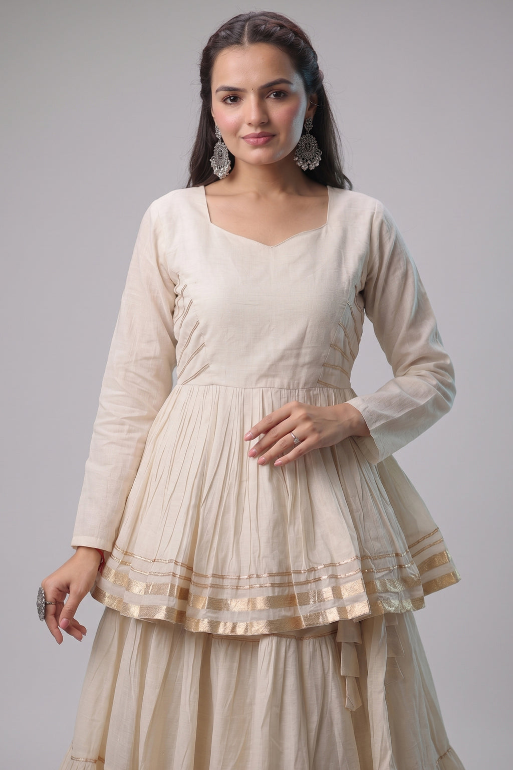 Pearl White Cotton Flared Chaniya Choli