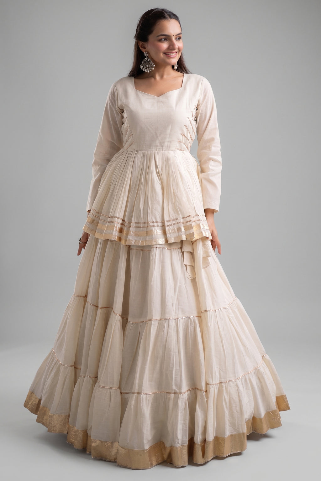 Pearl White Cotton Flared Chaniya Choli