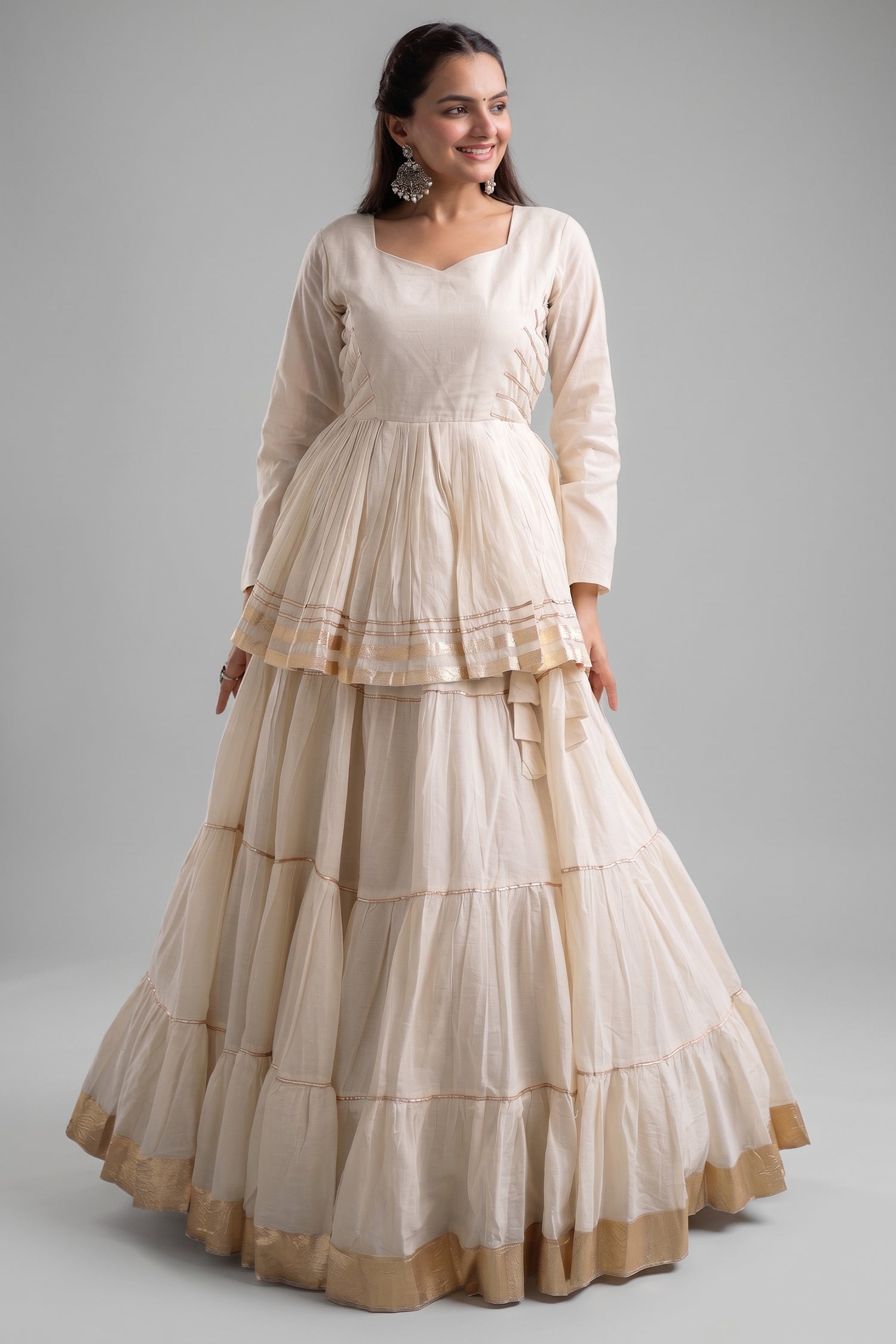 Pearl White Cotton Flared Chaniya Choli