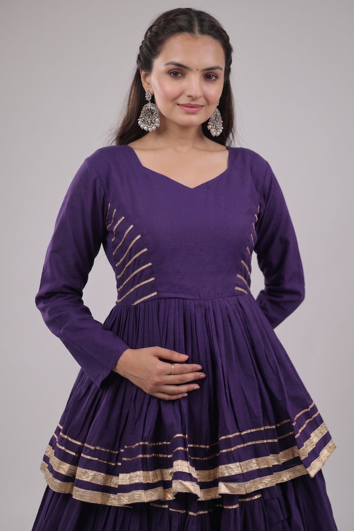 Purple Cotton Flared Chaniya Choli