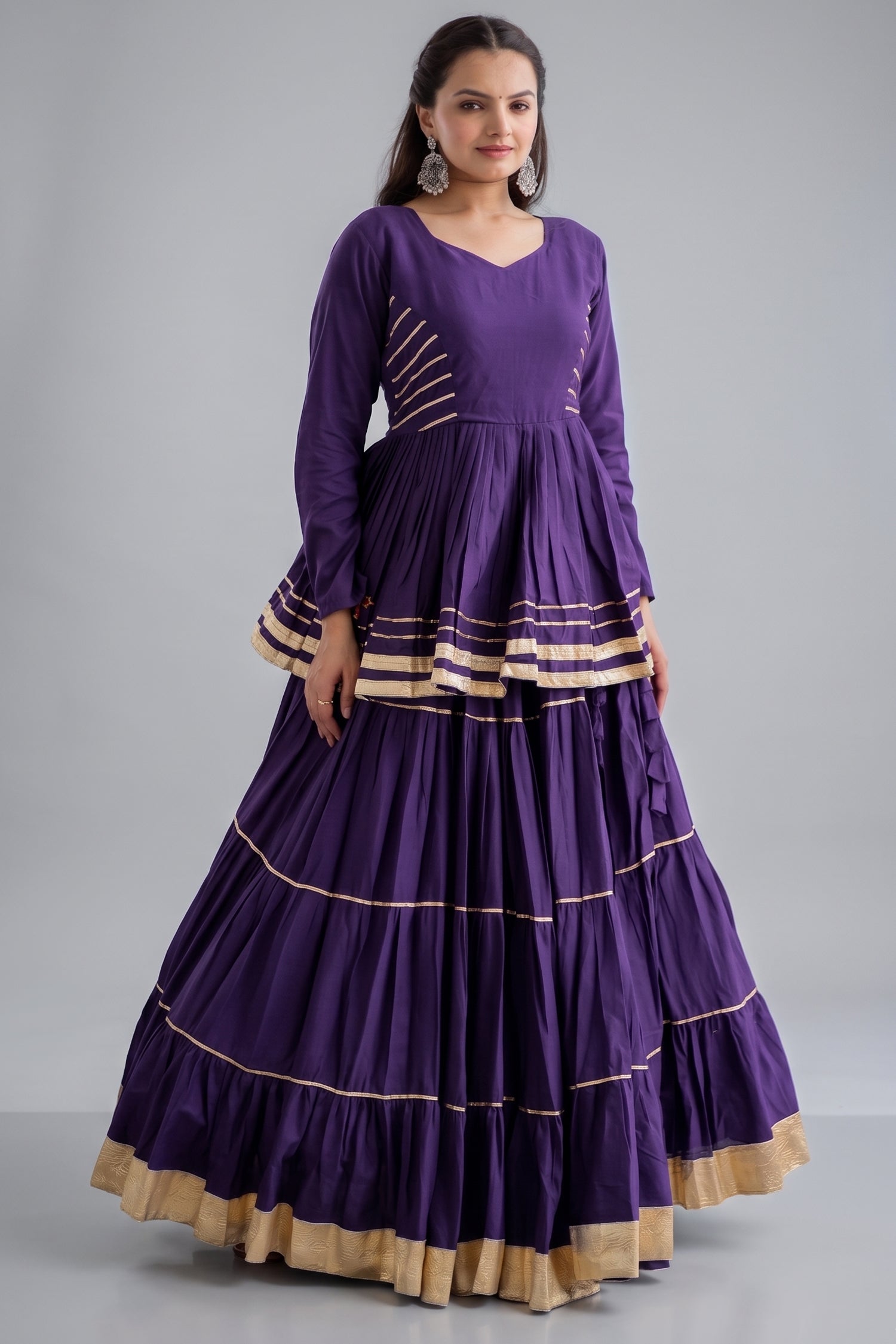 Purple Cotton Flared Chaniya Choli
