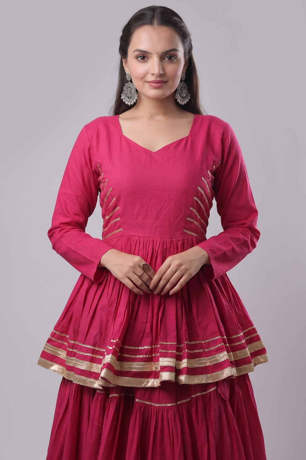 Pink Cotton Flared Chaniya Choli
