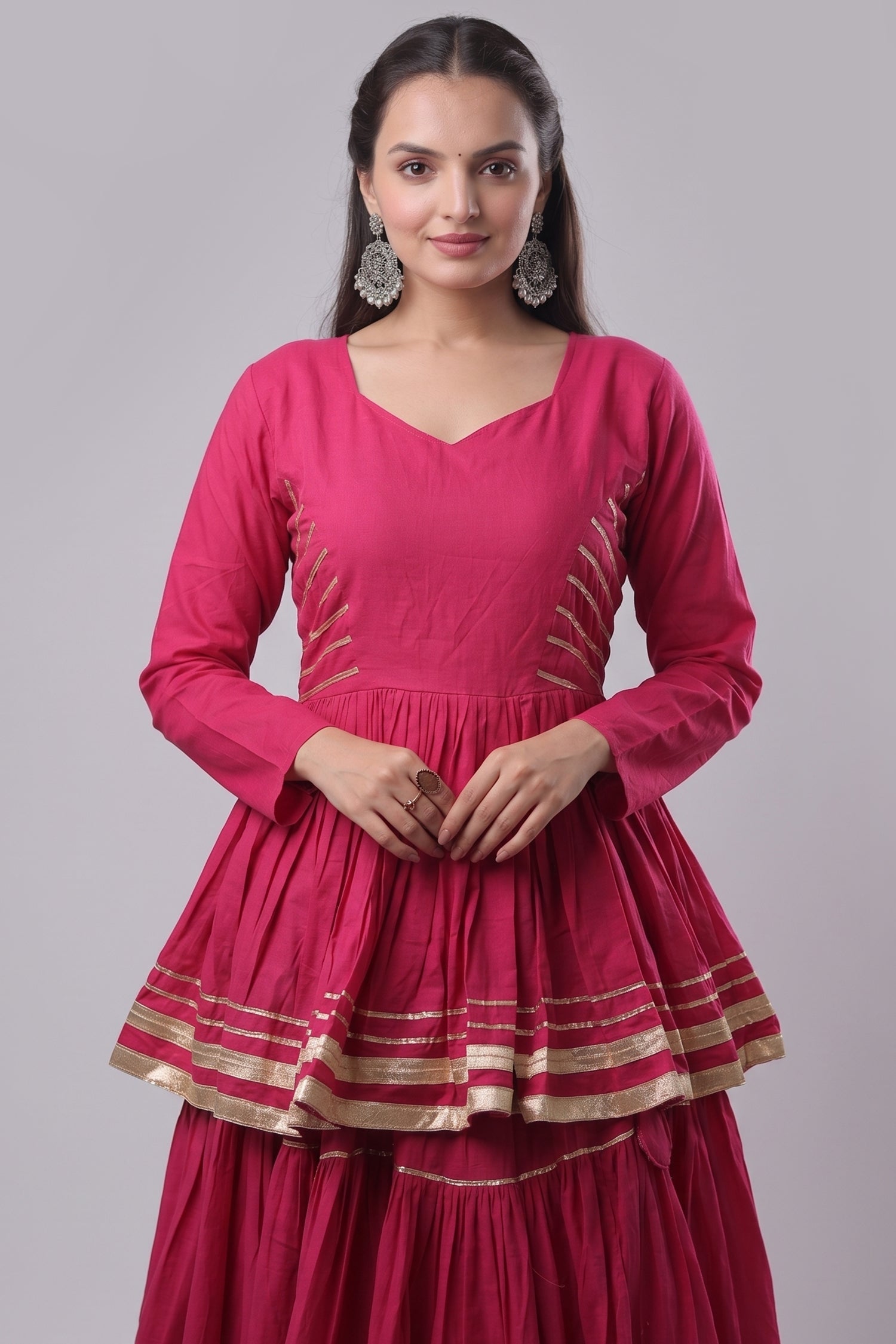 Pink Cotton Flared Chaniya Choli