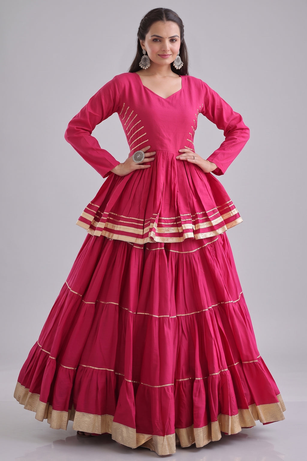 Pink Cotton Flared Chaniya Choli