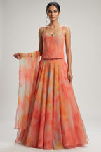 Multicolo Chiffon Flared Lehenga with Strappy Corset Top