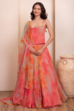 Multicolo Chiffon Flared Lehenga with Strappy Corset Top
