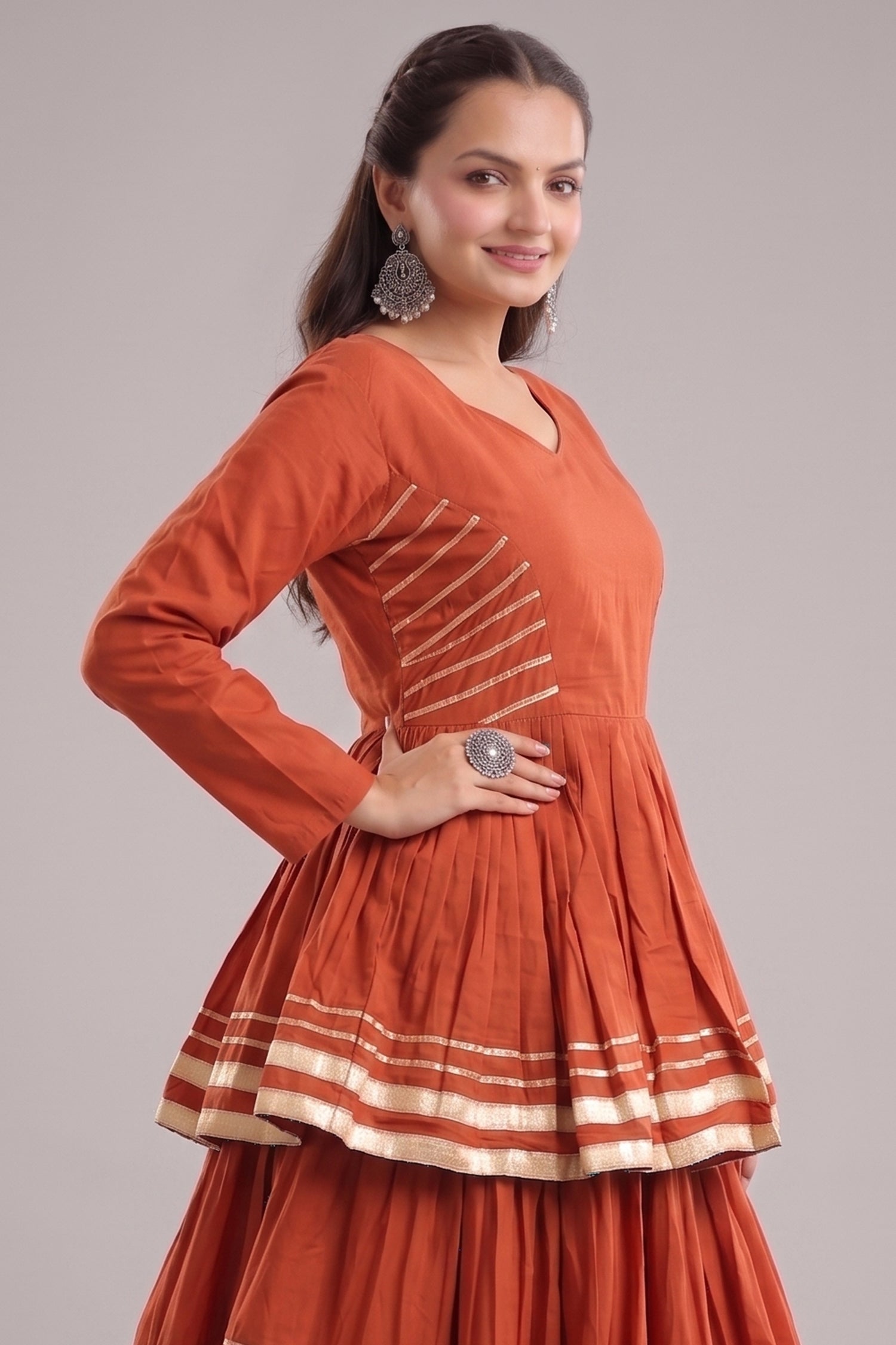 Orange Cotton Flared Chaniya Choli Secondary image