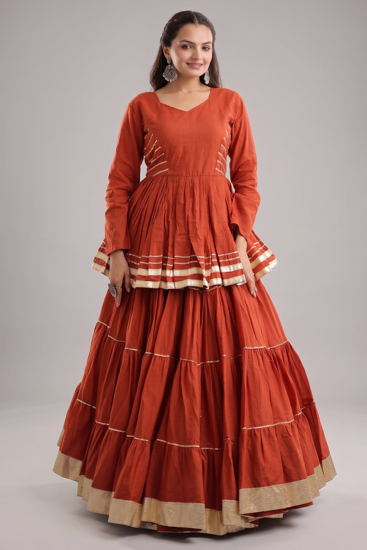 Orange Cotton Flared Chaniya Choli Main image