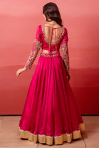 Rani Pink Organza Embroidered Lehenga Choli with Gold Border