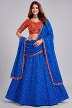Blue Rayon Chaniya Choli with Kachchi Mirror Work