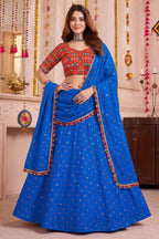 Blue Rayon Chaniya Choli with Kachchi Mirror Work