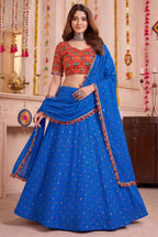 Blue Rayon Chaniya Choli with Kachchi Mirror Work