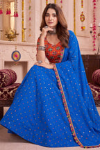 Blue Rayon Chaniya Choli with Kachchi Mirror Work