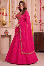Pink Rayon Chaniya Choli with Kachchi Mirror Work