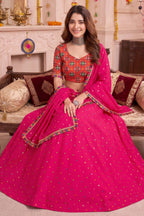 Pink Rayon Chaniya Choli with Kachchi Mirror Work