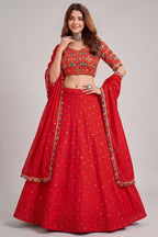 Red Rayon Chaniya Choli with Kachchi Mirror Work