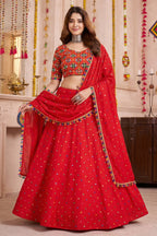 Red Rayon Chaniya Choli with Kachchi Mirror Work