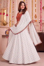 White Rayon Chaniya Choli with Kachchi Mirror Work