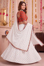 White Rayon Chaniya Choli with Kachchi Mirror Work