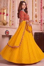 Yellow Rayon Chaniya Choli with Kachchi Mirror Work