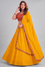 Yellow Rayon Chaniya Choli with Kachchi Mirror Work