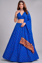 Blue Rayon Chaniya Choli with Kachchi Mirror Work