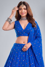 Blue Rayon Chaniya Choli with Kachchi Mirror Work