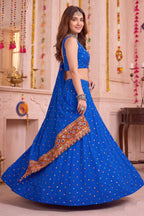 Blue Rayon Chaniya Choli with Kachchi Mirror Work