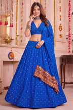 Blue Rayon Chaniya Choli with Kachchi Mirror Work