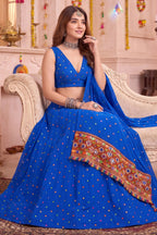 Blue Rayon Chaniya Choli with Kachchi Mirror Work
