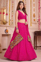 Pink Rayon Chaniya Choli with Kachchi Mirror Work