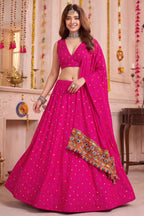 Pink Rayon Chaniya Choli with Kachchi Mirror Work