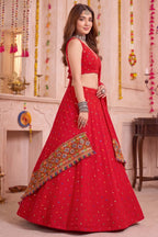 Red Rayon Chaniya Choli with Kachchi Mirror Work