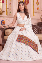 White Rayon Chaniya Choli with Kachchi Mirror Work