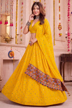 Yellow Rayon Chaniya Choli with Kachchi Mirror Work
