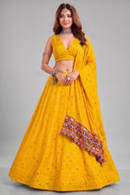Yellow Rayon Chaniya Choli with Kachchi Mirror Work