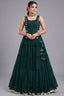 Emerald Green Georgette Tiered Mirror Work Koti Lehenga Set