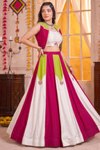 White & Multi Rayon Lehenga with Pearl Gota Embellished Jacket