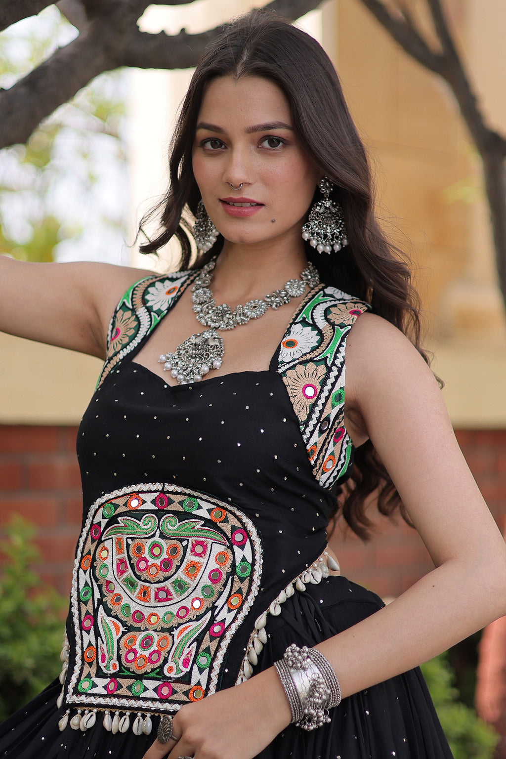 Black Rayon Mirror and Gota Patti Work Lehenga Choli