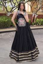 Black Rayon Mirror and Gota Patti Work Lehenga Choli