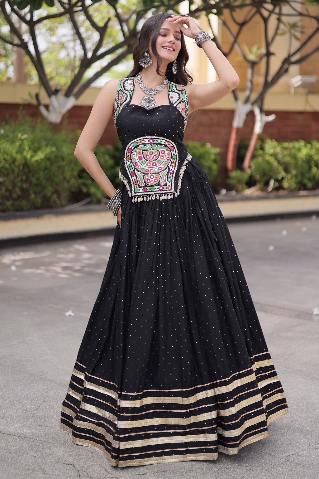 Black Rayon Mirror and Gota Patti Work Lehenga Choli