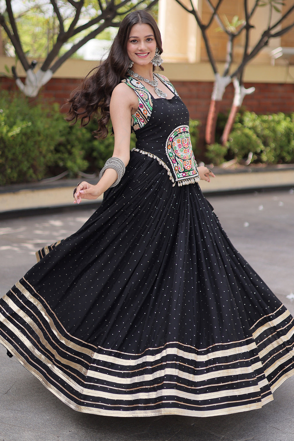 Black Rayon Mirror and Gota Patti Work Lehenga Choli