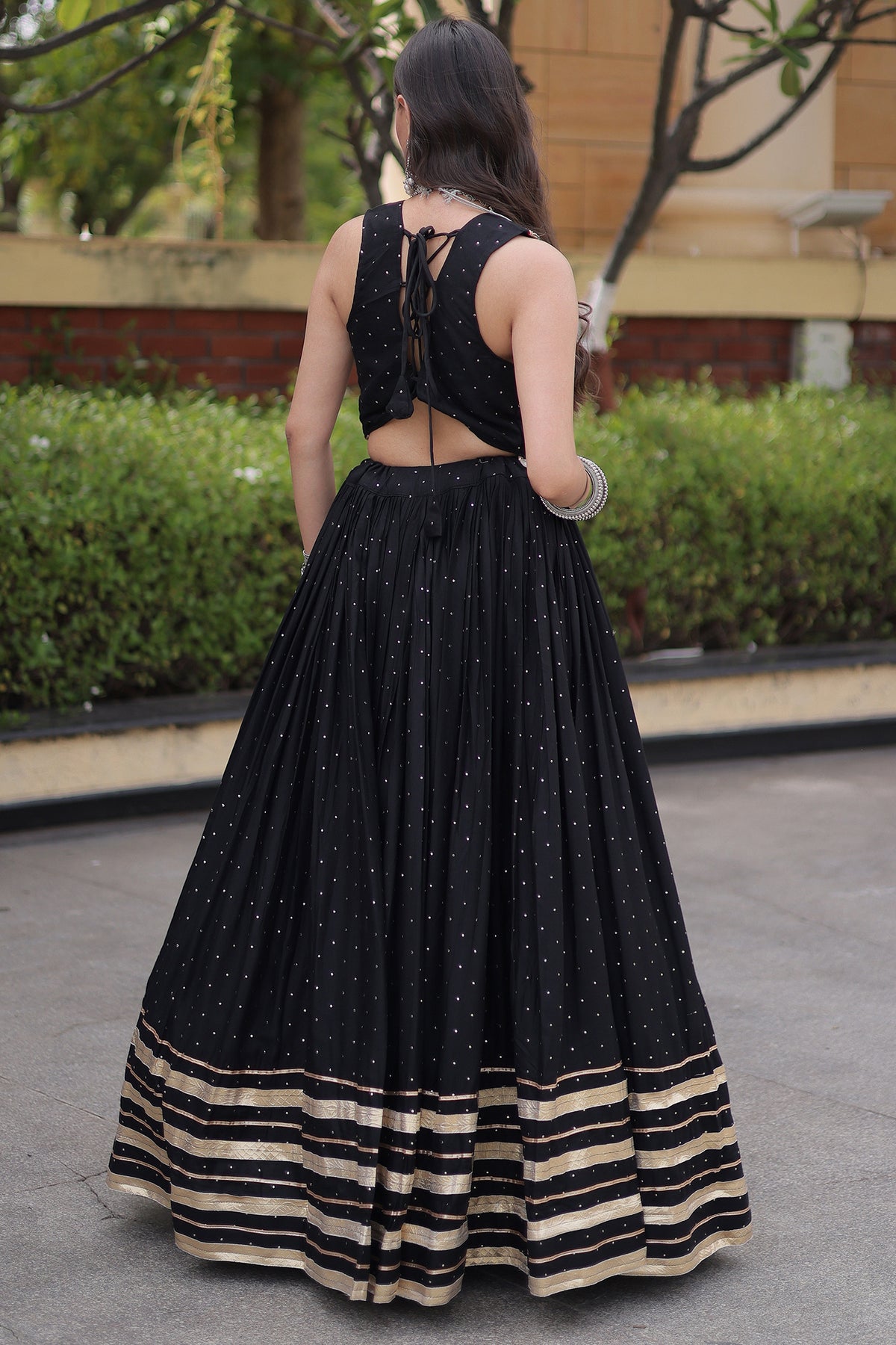 Black Rayon Mirror and Gota Patti Work Lehenga Choli
