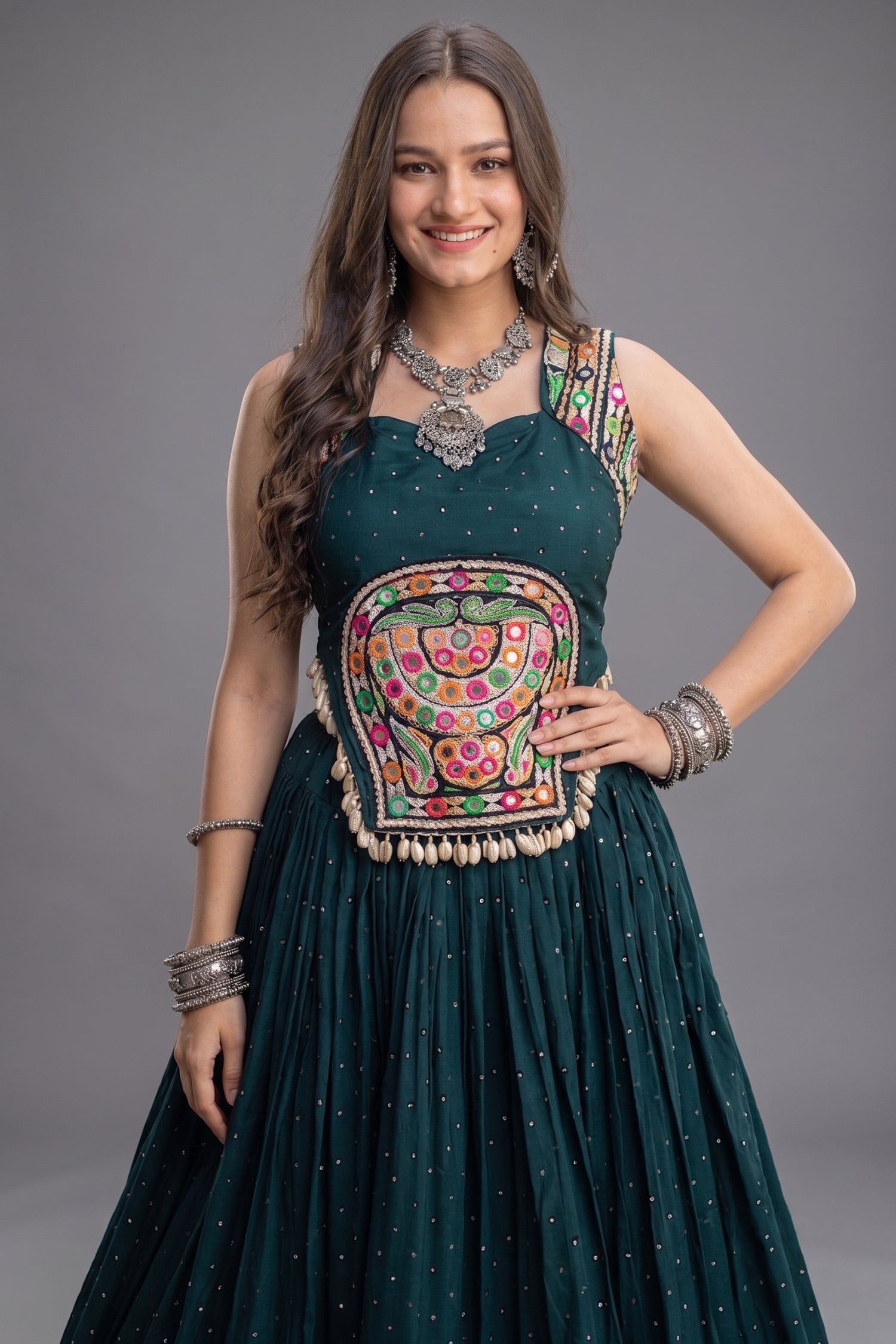 Green Rayon Mirror and Gota Patti Work Lehenga Choli