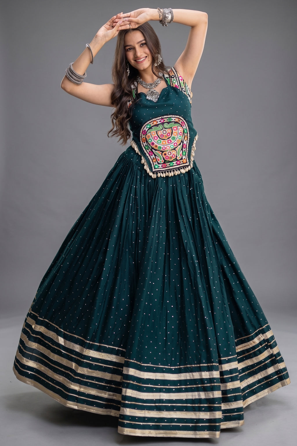 Green Rayon Mirror and Gota Patti Work Lehenga Choli