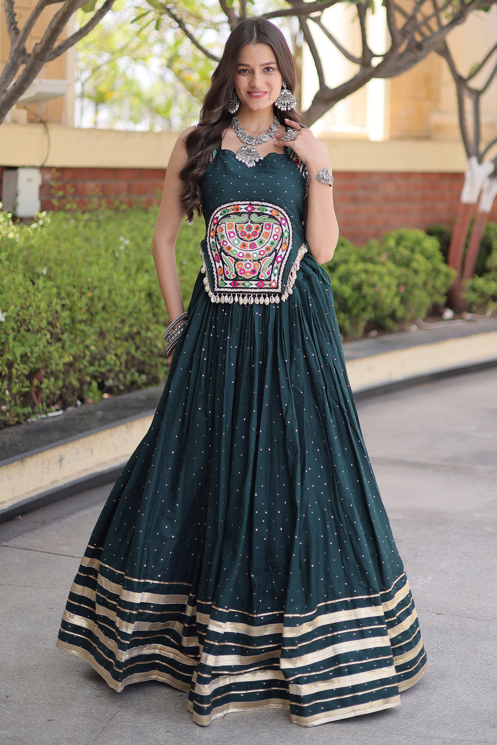 Green Rayon Mirror and Gota Patti Work Lehenga Choli