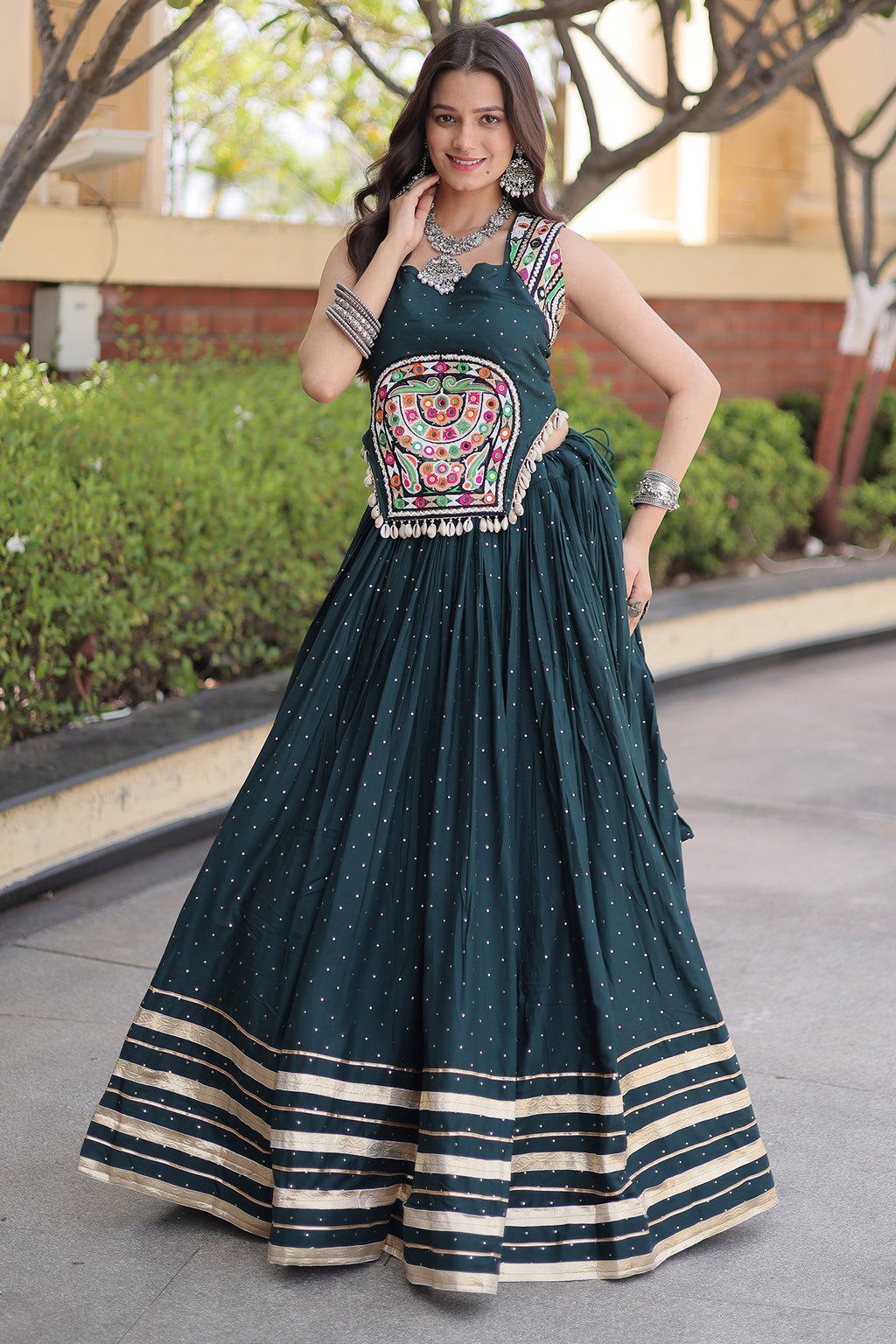 Green Rayon Mirror and Gota Patti Work Lehenga Choli