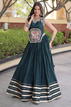 Green Rayon Mirror and Gota Patti Work Lehenga Choli