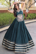 Green Rayon Mirror and Gota Patti Work Lehenga Choli