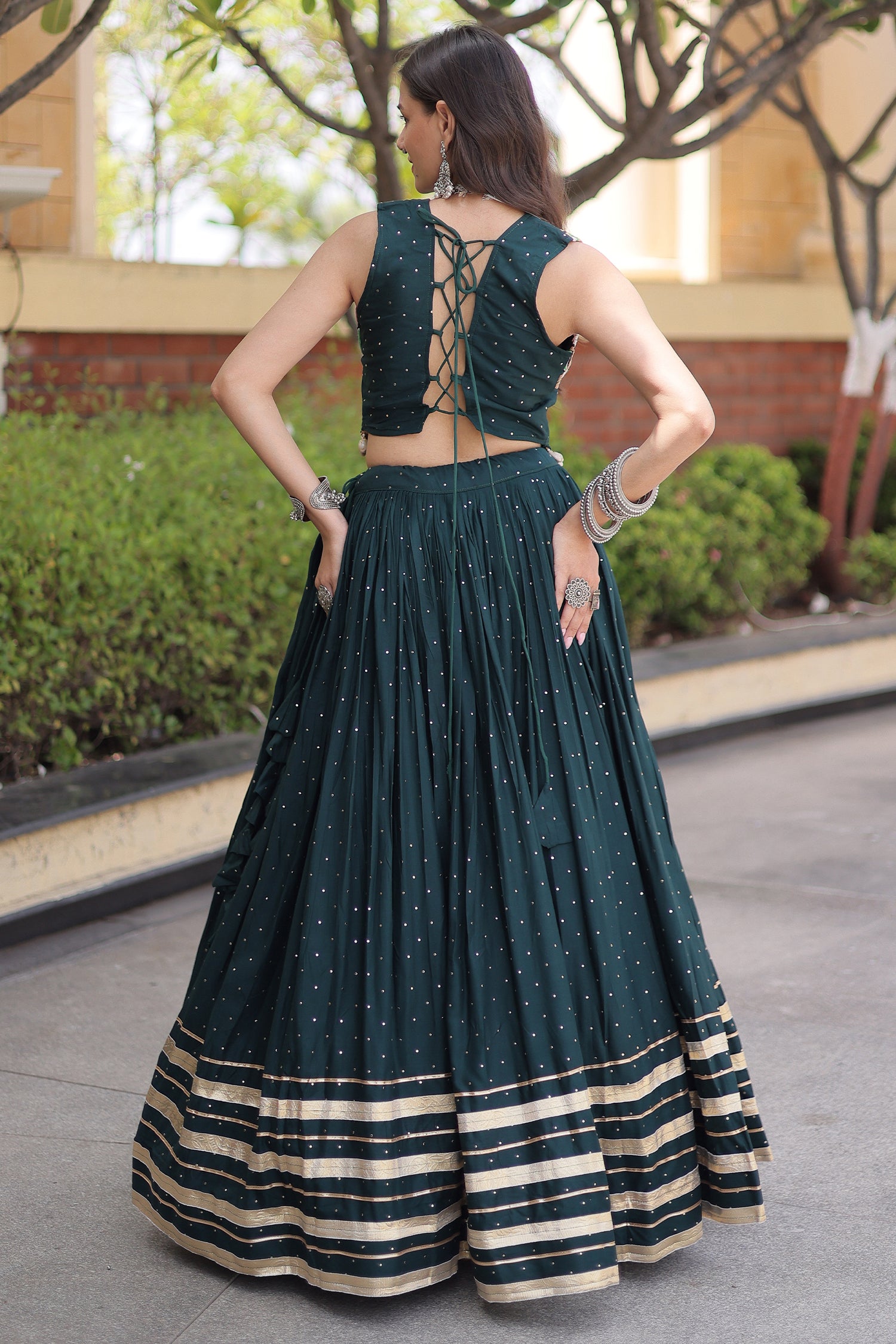 Green Rayon Mirror and Gota Patti Work Lehenga Choli
